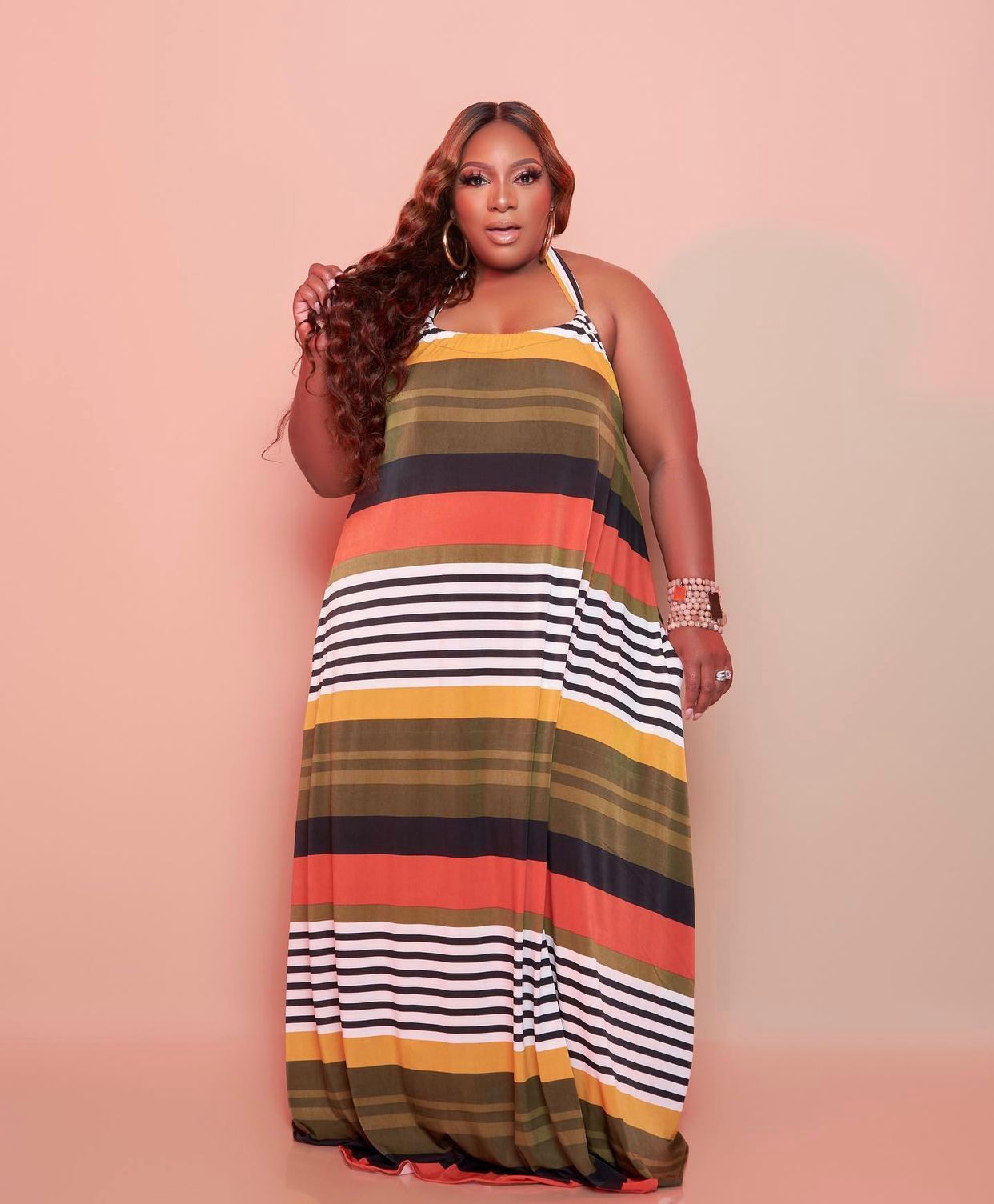 Striped halter clearance maxi dress